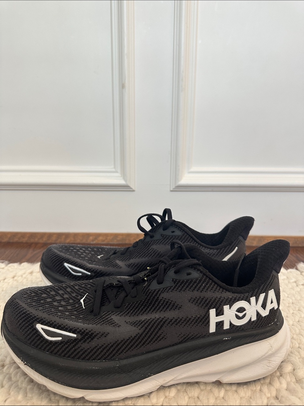 Hoka Clifton Women’s Black and White Cushioned Running Sneakers